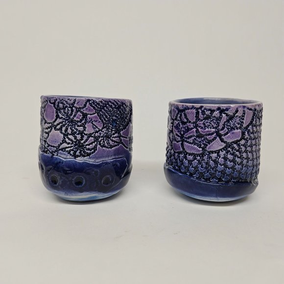 OOAK Dorothy Steele Studio Art Pottery Handmade Clay Sake Set of 4 Signed - Picture 4 of 8